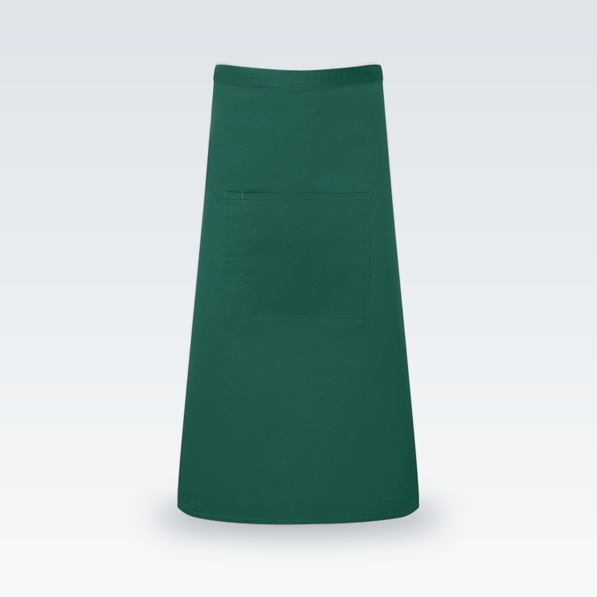 A long bottle-green waist apron