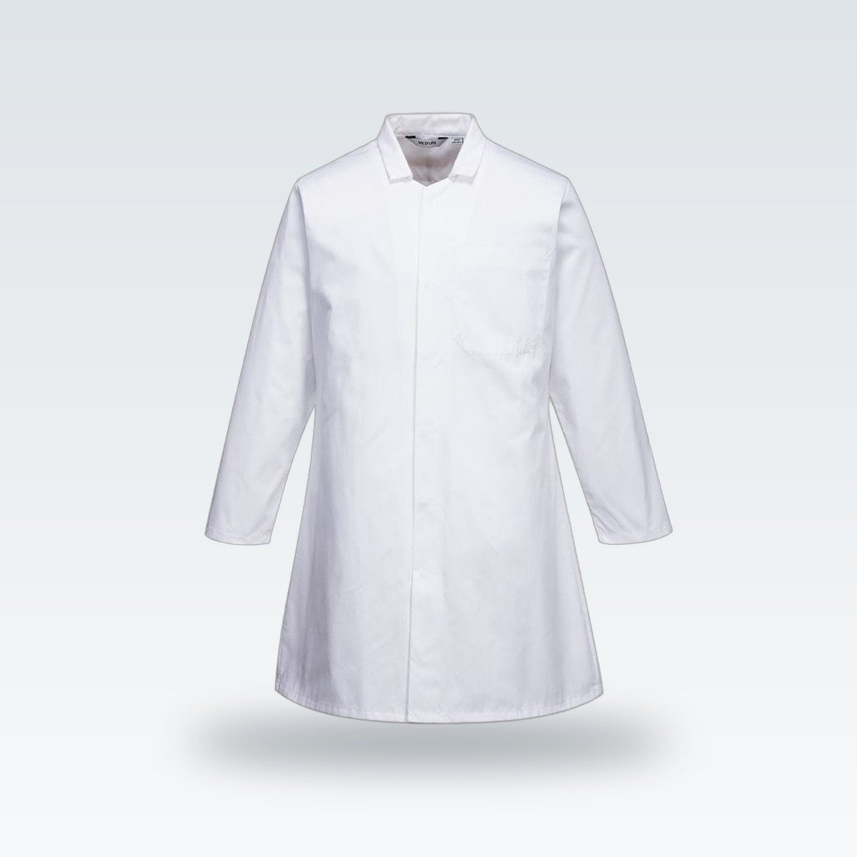 A white food-industry coat, front