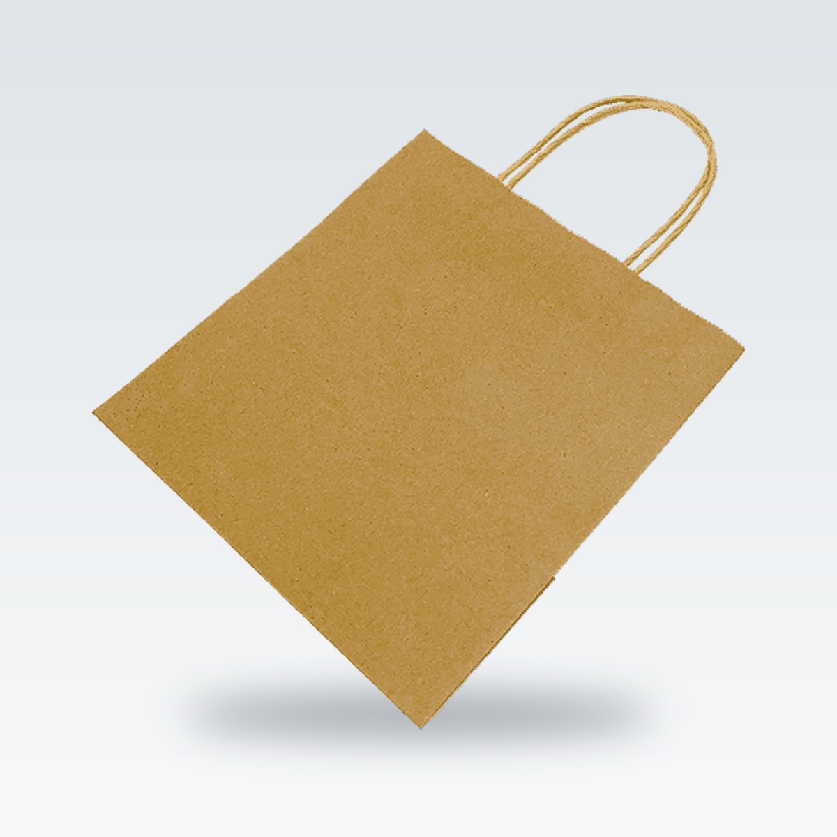 A kraft carrier bag with twisted handles, at an angle